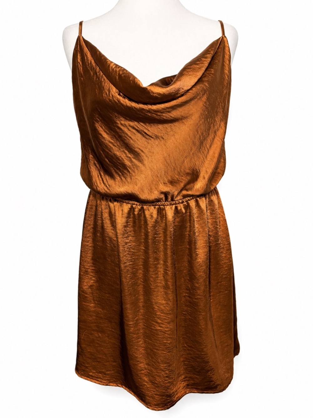 Nasty Gal Satin Cowl Neck Mini Dress Bronze Slip Dress Size 12 Holiday Party